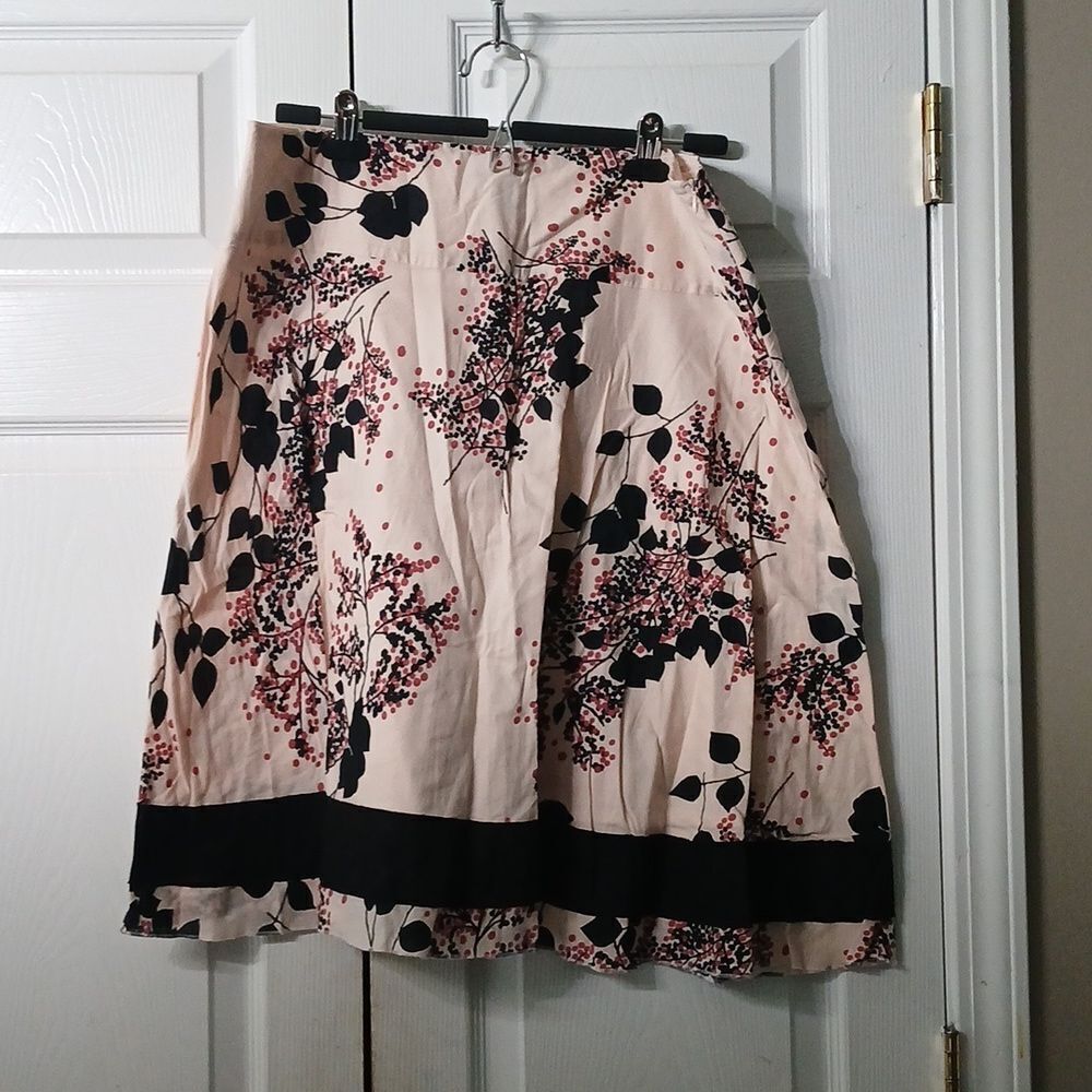 Apostrophe pink black A line floral print skirt Sz L